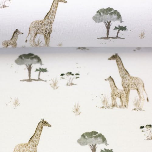 Jerseystoff Baumwolljersey WILD ANIMALS | by Christiane Zielinski | verschiedene Designs | Ökotex | ab 50 cm | Meterware (Giraffen, naturweiß) von Die Stofftante