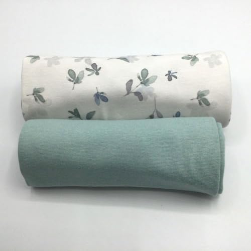 Jerseystoff Set | Bio Design-Jersey + Bio-Bündchen | farblich perfekt abgestimmt | je 0,5 m | Jerseystoff zum Nähen von Baby- und Kinderkleidung (Leaves, dusty mint) von Die Stofftante