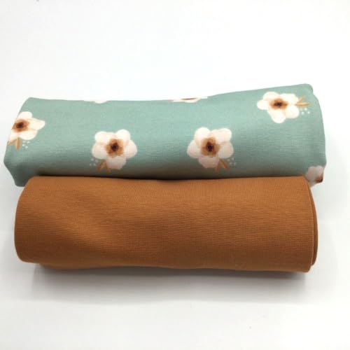 Jerseystoff Set | Jersey + Bündchen | farblich perfekt abgestimmt | je 0,5 m | Jerseystoff zum Nähen von Baby- und Kinderkleidung (Sweet Flowers, Mint) von Die Stofftante