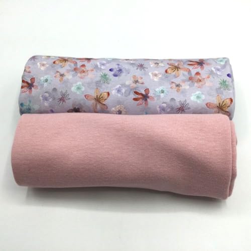 Jerseystoff Set | Jersey + Bündchen | farblich perfekt abgestimmt | je 0,5 m | Jerseystoff zum Nähen von Baby- und Kinderkleidung (Waterflowers, Lilac) von Die Stofftante