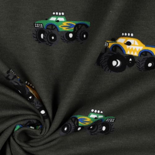 Sweatstoff Soft-Sweat MONSTERTRUCK | seaweed | by Poppy | Meterware | ab 50x150cm von Die Stofftante