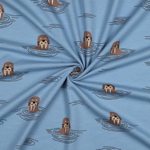 Sweatstoff Soft-Sweat WALRUSES | jeans | by Poppy | Meterware | ab 50x148cm von Die Stofftante