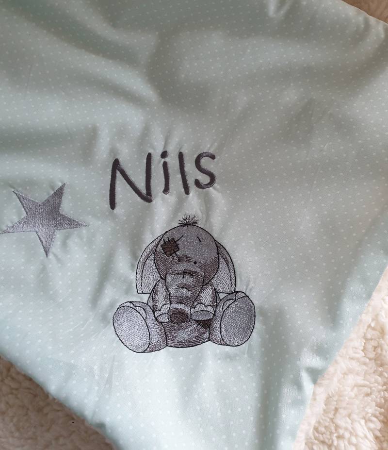 Babydecke Decke Kuscheldecke Elefant Stern Punkte Mint & Wunschnamen W76 von DieWichtelstickerei