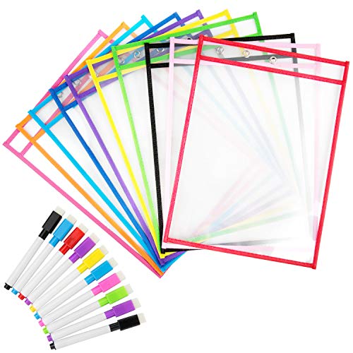 Diealles Shine Dry Erase Taschen, 10 Stück Abwischbare Durchsichtige Hüllen, Trocken A Bwischbar Taschen, Wiederverwendbar, mit Stiften für Büro- und Lehrbedarf, 35,5 × 25,5 cm von Diealles Shine