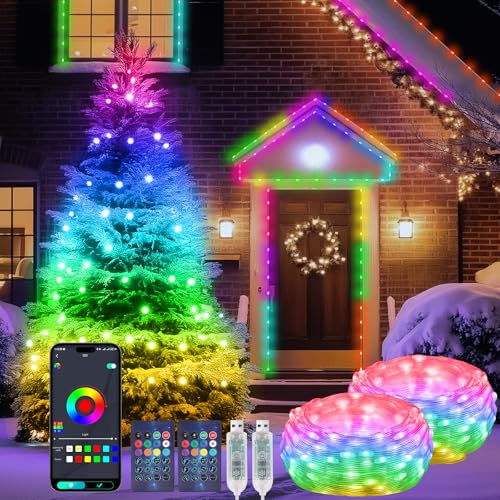 Diealles Shine Lichterkette Farbwechsel, 2 Stück 10M 100LED RGB Lichterkette mit Sync Musik, Fernbedienung, App Steuerung, Wasserdicht Lichtschlauch für Innen Weihnachten Halloween Fotos Dekoration von Diealles Shine