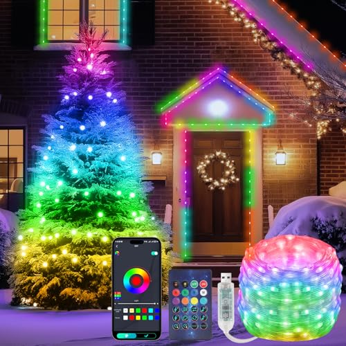 Lichterkette Farbwechsel, Diealles Shine 20M 200LED RGB Lichterkette mit Sync Musik, Fernbedienung & App Steuerung, Wasserdicht Lichtschlauch USB für Innen Weihnachten Halloween Fotos Party Dekoration von Diealles Shine