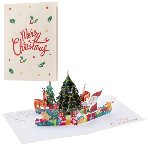 Diese-Klappkarten 3D Karte Weihnachten Pop Up - Weihnachtsmann mit Weihnachtsbaum - Weihnachtskarte Freundin Kinder - Weihnachtskarten mit Umschlag - 3D PopUp Karte für Geldgeschenke von Diese-Klappkarten