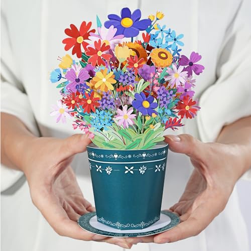 Diese-Klappkarten Glückwunschkarte mit 3D Blumenstrauß - Pop Up Karte mit bunten Blumen - Geburtstagskarte Gute Besserung Karte Dankeskarte Gutschein von Diese-Klappkarten