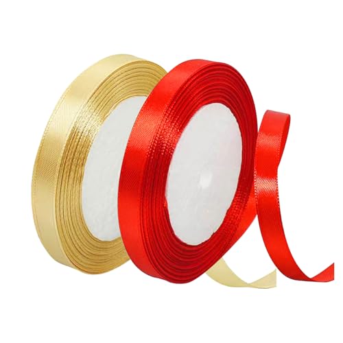 Diffaxy Rot und Champagnergold Geschenkband, 10mm x 22 m Schleifenband Rotes und Champagnergold, Dickes Stoffband für Taufe Geburtstag Deko Geschenkverpackung von Diffaxy