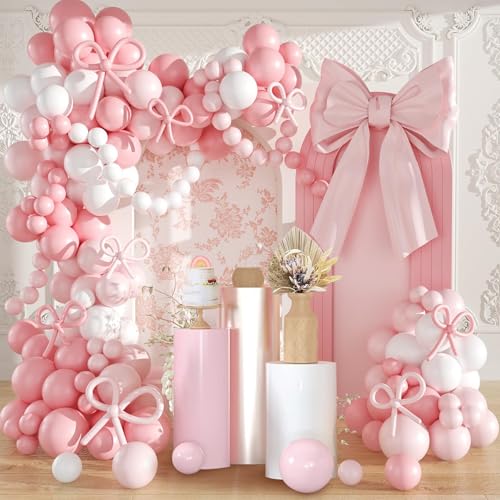 Rosa und Weiß Luftballons Bogen 145 Stück Bogen Luftballons Bogen Kit Rosa Geburtstagsdekorationen | Rosa Ballonbogen | Rosa Schleife Lange Luftballons Verschiedene Größe für Hochzeit, Brautparty, von Difistik