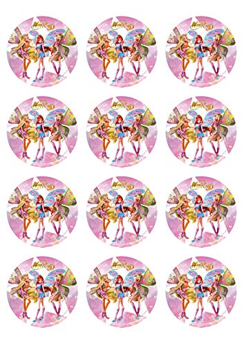 Digital-on 12 Muffinaufleger ca. 6 cm zum selbst ausschneiden, Cupcakes Muffinsbild Geburtstag Motiv: Winx Feen Elfen, Fondant, bunt (colorful), 1 Stück, Tortenaufleger von Digital-on