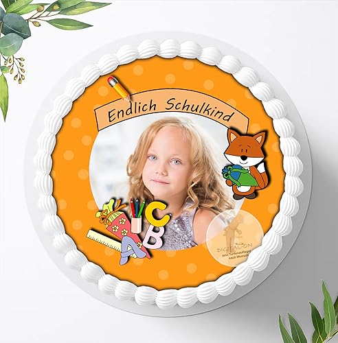 Tortenaufleger für Fototorte zum Schulanfang mit Ihrem Foto, Tortenbild Fondant Ø 20cm / 0092c von Digital-on