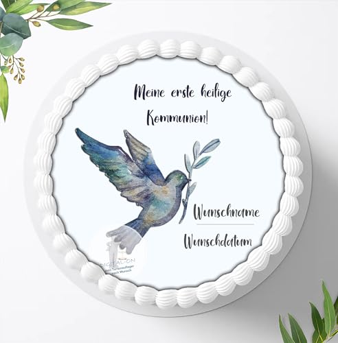 Zur Kommunion für deine Torten mit Wunschname, Zuckerbild, Essbares Foto für Torten, Fondant, Tortenaufleger Ø 20cm, 0173c von Digital-on