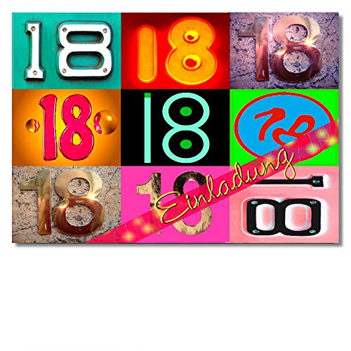 DigitalOase Einladungskarten 18. Geburtstag 18. Jubiläum Geburtstagskarten 2 Klappkarten 2 Kuverts Format DIN A6#LETTERS von DigitalOase