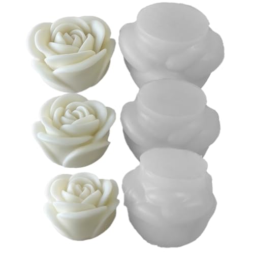 Diheohg 3 Stück Blumen-Aromatherapie-Kerzen-Silikonform Rose, Handgefertigte Aromatherapie-Seife, Erweiterungsstein, Gips-Formenbau-Werkzeuge, Einfache Installation von Diheohg