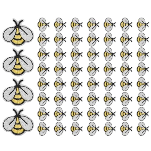 Diheohg 60 Stück Serie Patches bestickt mit Biene, niedliches Bügeleisen auf Aufnähern, Dekoration, bestickte Applikationen für Bastelarbeiten von Kleidung von Diheohg