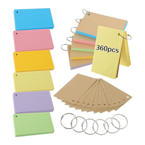 Diheohg 600 Stück Mehrfarbige Karteikarten, Revisionskarten mit 6 Ringen, Karteikarten, Karteikarten Aus Papier, Kraftpapier, Linierte Karteikarten von Diheohg