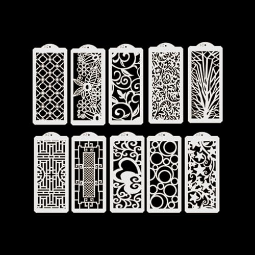 10 Sheets Stencils for Crafts Reusable Texture Stencils for Painting Mixed Media Layering Stencils for Furniture Painting DIY Craft Cards Making Cake Decorating (A) von DiiWmme