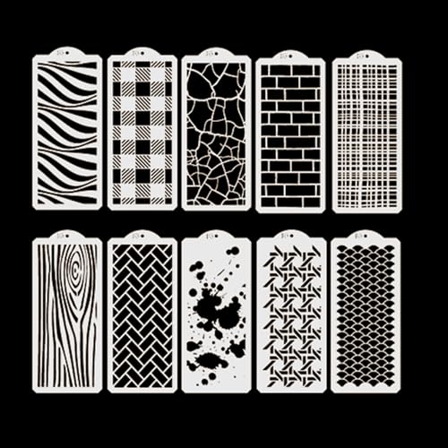 10 Sheets Stencils for Crafts Reusable Texture Stencils for Painting Mixed Media Layering Stencils for Furniture Painting DIY Craft Cards Making Cake Decorating (B) von DiiWmme