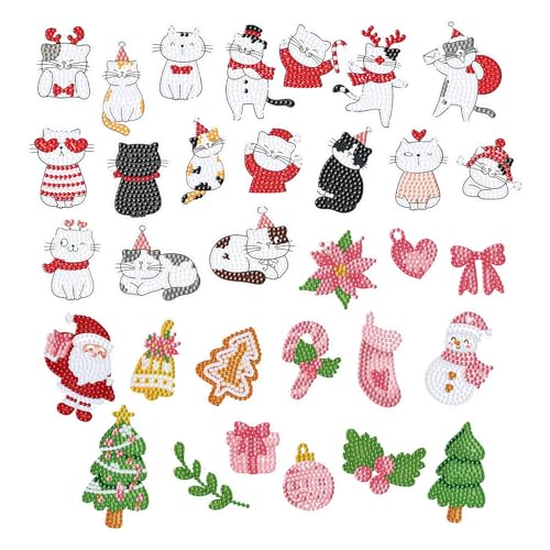 32 Stück Weihnachten Diamond Painting Sticker Set,DIY Diamond Painting Kinder Sticker für Kinder,5D Diamant Malerei Kits Nummer Durch Gedruckt für Weihnachtsdekoration von DiiWmme