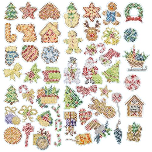 51 Stück Weihnachten Diamant Malerei Aufkleber Kit,5D DIY Aufkleber Weihnachten Diamond Painting Aufkleber,Painting Kunst Mosaik Kits für Kinder und Erwachsene von DiiWmme