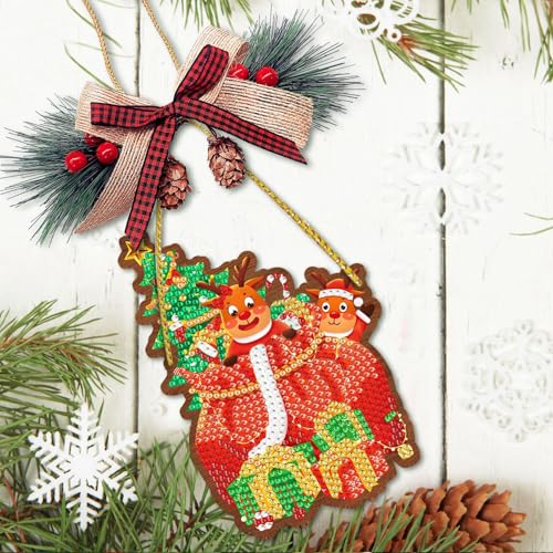 Weihnachten Diamond Painting Anhänger, 5D Diy Strass Weihnachten Diamond Art Malerei Anhänger Kit mit Kette, Hirsch Handwerk Kunst Anhänger für Anfänger Haustür Home Decoration Weihnachten Party Zubeh von DiiWmme