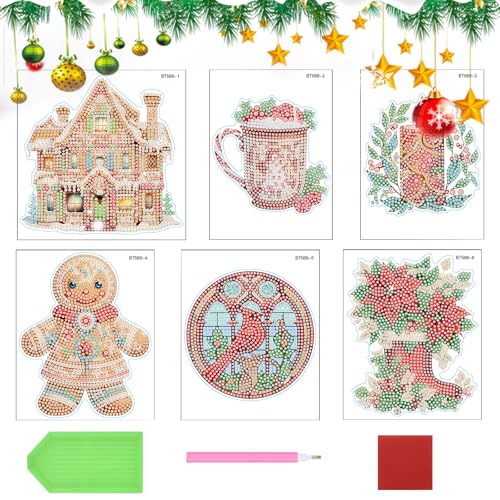 Weihnachten Diamond Painting Aufkleber Kits für Kinder 6 Blätter Kleine Weihnachten Diamond Art Painting 5d Diy Art Craft Strass Aufkleber Kit für Anfänger Weihnachtsfeier Dekoration (Farbe B) von DiiWmme