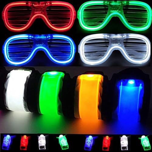 LED Leuchtspielzeug Party Packs, 20 Stück Rock Rave Neon Deko Mitgebsel Kindergeburtstag für Kinder Graduierung Geschenke mit, 12 Finger Lichter, 4 blinkende Brillen, 4 Armbänder, Festival Zubehör von Dilabnda