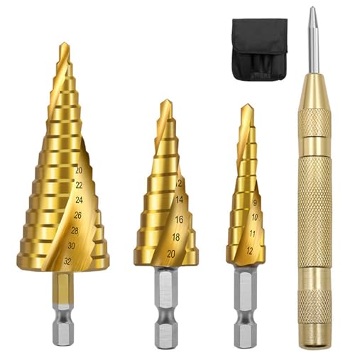 4 Stück Step Drill Bit Metal, Hss Stufenbohrer Set, Metallbohrer Aus Hss Stahl, Step Drill Bit Hex, Bithalter Schälbohrer, 4-12mm/4-20mm/4-32mm, Für Metall, Holz, Kunststoffe - Blechbohrer von Dilightnews