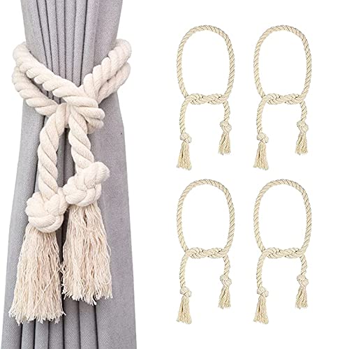 4 Stück Vorhangseil Raffhalter, Curtain Rope Buckle, Handgemachte Vorhang Raffhalter, Vorhang Clips Baumwolle Seil, Baumwollvorhang Raffhalter, für Haus Office Dekoration Fenster Behandlung von Dilightnews