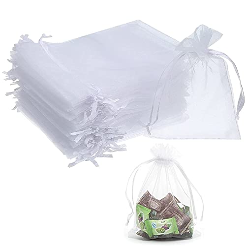 Dilightnews 100 Stück Organzasäckchen, Organza Säckchen, Geschenkbeutel Säckli, weiße Organza Geschenkbeutel, für Party, Schmuck, Festival, Badseifen, Make-Up-Proben (7x9) von Dilightnews