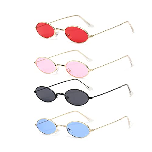 Dilightnews 4 Stück Oval Hippie Sonnenbrille, 60's Stil Kreis Farbige Brille, Rundbrille Vintage Partybrille Farbige Kostümbrille Kostümzubehör, Für Karneval Mottopartys Maskerade Herren Damen von Dilightnews