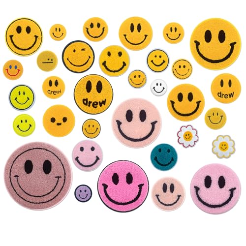 Smiling Faces Assorted Embroidered Patches (33pcs) for Clothing, DIY Crafts, Multiple Sizes and Styles von Diliks