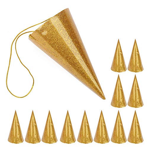 Dilwe Kegel-Geburtstagshüte, Party-Kegelhüte, Kegelhüte aus Metallfolie, Geburtstags-Papierhüte für Kinder und Erwachsene (Gold) von Dilwe