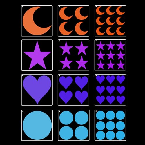 Dimeho Shape Stencils, 12 Pcs Large Star Stencil Heart Stencils Circle and Moon Shape Template Stencil Different Sizes Reusable Drawing Templates for Wall Painting Home Decor (20×20CM) von Dimeho