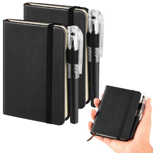 Dimeho 2 Stück Notizbuch Klein,Hardcover Notizbuch A7 Notizblock Writing Pads & Diaries, Kleine Mini Notizbuch mit Stiften Für Die Arbeit, mit 100 g/m² Dickem Premium-Papier Büro (Schwarz) von Dimeho