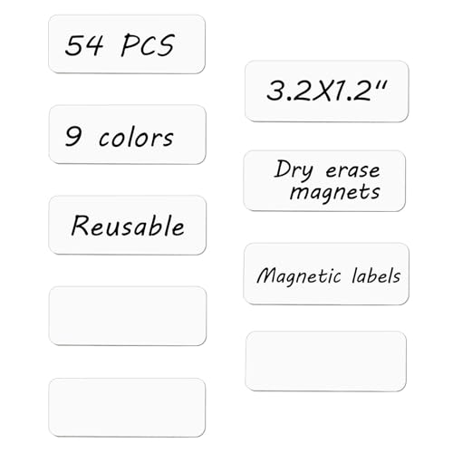 Dimeho 54 Stück Abwischbare Magnetschilder Farbige Magnetische Etiketten Magnetstreifen Beschreibbar Magnetetiketten Wiederverwendbar Namensschild Tag für Whiteboards Kühlschränke (Weiß) von Dimeho