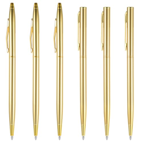 Dimeho 6 Stück Gold Kugelschreiber Metall Schwarze Tinte Einziehbare 1mm Tinte Schlank Kugelschreiber Handwriting Arbeit Stift für Business Hochzeit Büro Männer Frauen Schreiben von Dimeho