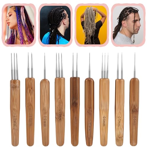 Dimeho 9 Stück Dreadlock Häkelnadeln Haarwebnadel-Werkzeug Bastel-Dreadlocks Häkelnadeln Ineinandergreifendes Werkzeug Zubehör für Dreadlocks Zöpfe Perücken Braid Locs (0,5 mm, 0,75 mm, 1 mm) von Dimeho