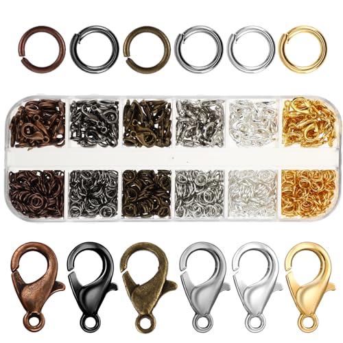 Dimeho 960 Stück Biegering Set Kettenverschluss 6 Farben Karabinerverschluss Armband Verschlüsse Offene Biegeringe Reparaturset für Halsketten Schmucksuchsets für DIY Schmuckherstellung von Dimeho