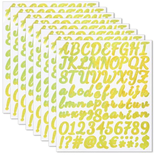 Dimeho Buchstaben Zahlen Aufkleber 608 Stück 8 Blätter Konturensticker Zahlen und Buchstaben Selbstklebende Gold Buchstabenaufkleber Glitzernde Buchstaben Aufkleber für Kerzen Taufe Kommunion Hochzeit von Dimeho