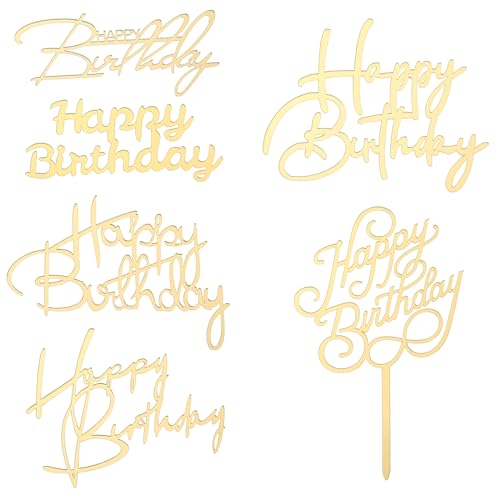 Dimeho Glitzernde Kuchendekoration "Happy Birthday", goldene Kuchendekoration, Acryl, Kuchendekoration, Banner, Schild für Party, Jahrestag, 6 Stück (Goldkursivschrift) von Dimeho