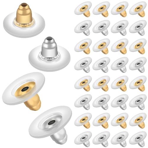 Dimeho Ohrring Stopper, 100 Stück Ohrstecker Verschluss Rohlinge Ohrring Silikon Stopper Klar Ohrstecker Schnalle Universal Ohrring Große verschließbare Ohrringverschlüsse (Silber und Gold) von Dimeho