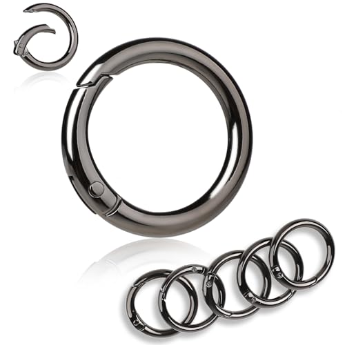 Dimeho Runde Karabiner Ringe, 12 Stück O-Ringe aus Metall, 2,5 cm, Schlüsselanhänger Karabinerhaken, Flache O-Ringe Clip Schnalle für Geldbörse Schultertasche Kettenringe Gepäckzubehör DIY (schwarz) von Dimeho