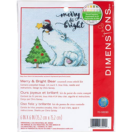 Dimensions 70-08990 Kreuzstich-Set, Motiv Merry and Bright Bear (14 hellblaue Aida), 15,2 x 15,2 cm von Dimensions