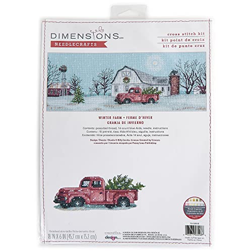 Dimensions 70-08998 Kreuzstich-Set Winter Farm Christmas, 45,7 x 15,2 cm, 14 Cnt. Blue Aida, 5 Stück von Dimensions