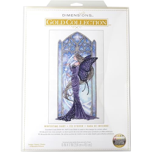 Dimensions 70-09618 Gold Collection Wintertime Fairy Advanced Kreuzstich-Set, 25,4 x 43,2 cm, 18 cnt. weißer Aida, 6-teilig von Dimensions