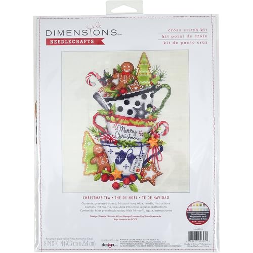 Dimensions 70-09625 Kreuzstich-Set Christmas Tea Holiday, 20,3 x 25,4 cm, 14 Cnt, elfenbeinfarbener Aida, 4-teilig von Dimensions