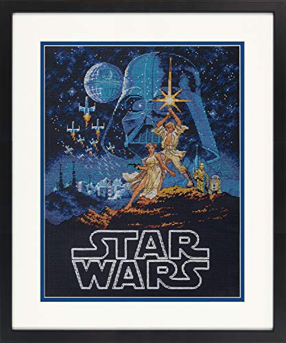 Dimensions 70-35380 Star Wars and Princess Counted Cross Stitch Kit Schwarzer Aida-Stoff, Fadenzahl 14, Baumwolle, Luke Skywalker & Prinzessin Leia, 11" x 14" von Dimensions