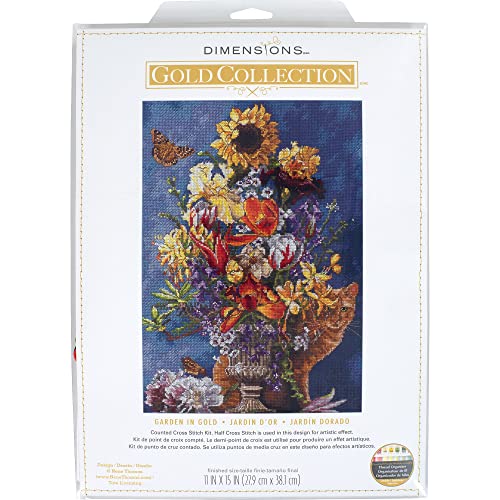 Dimensions 70-35404 Gold Collection Blumenvase Fortschrittliches Kreuzstich-Set, Baumwolle, Marineblauer Aida-Stoff, Fadendichte 14, 11" x 15", 5 Count von Dimensions